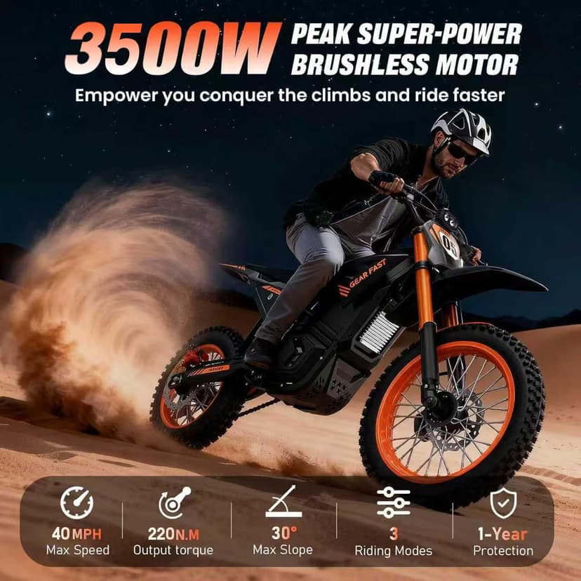 Malzahar Electric Dirt Bike for Teens Adults, 3500W, 40MPH & 60 Miles Electric Motorcycle, 48V/23.4AH Removable Battery, Hydraulic Brakes & Full Suspension, Mountain Off-Road E Dirt Bike for Age 13+