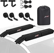 Universal Soft Roof Rack Pads for Kayak SUP Surfboard Snowboard Canoe, Heavy Duty Car Roof Rack System with 2 Tie Down Straps, 4 Quick Loop Straps, 2 Hood Loops, Tie Down Ropes and Storage Bag