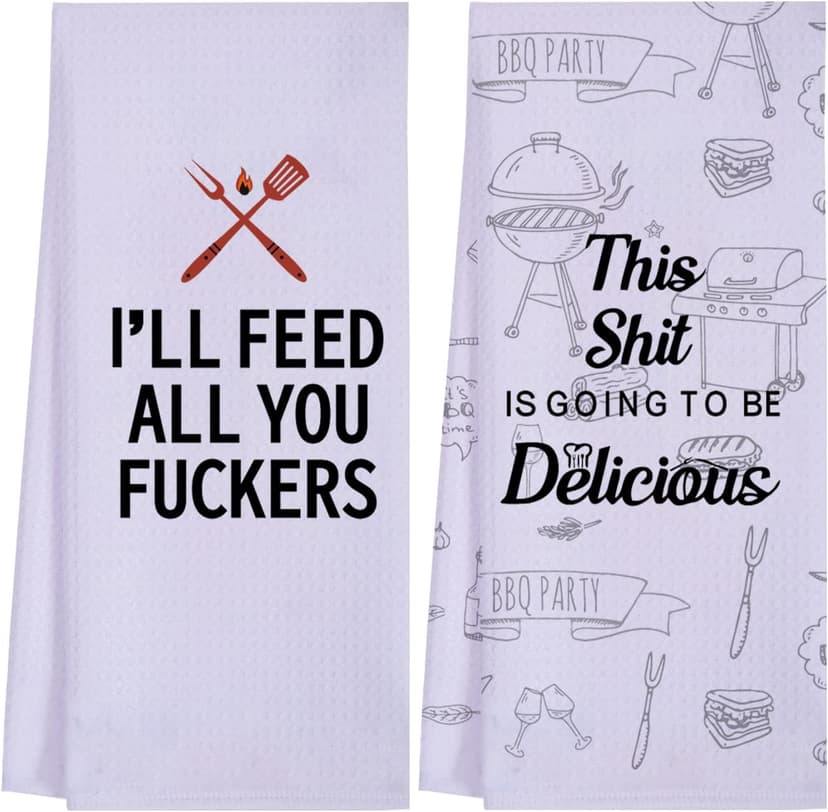 LXOMILL Funny Kitchen Towels for Men, Women, BBQ Grilling Cooking Dish Towels, Funny Birthday Gifts for Husband, Dad, Boyfriend, Friend, Hilarious Gag Gift for Chefs