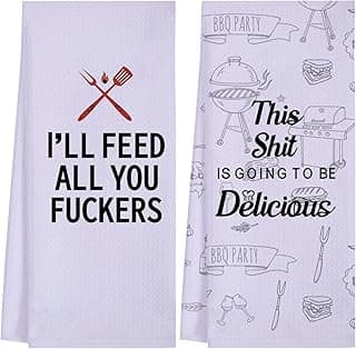 LXOMILL Funny Kitchen Towels for Men, Women, BBQ Grilling Cooking Dish Towels, Funny Birthday Gifts for Husband, Dad, Boyfriend, Friend, Hilarious Gag Gift for Chefs
