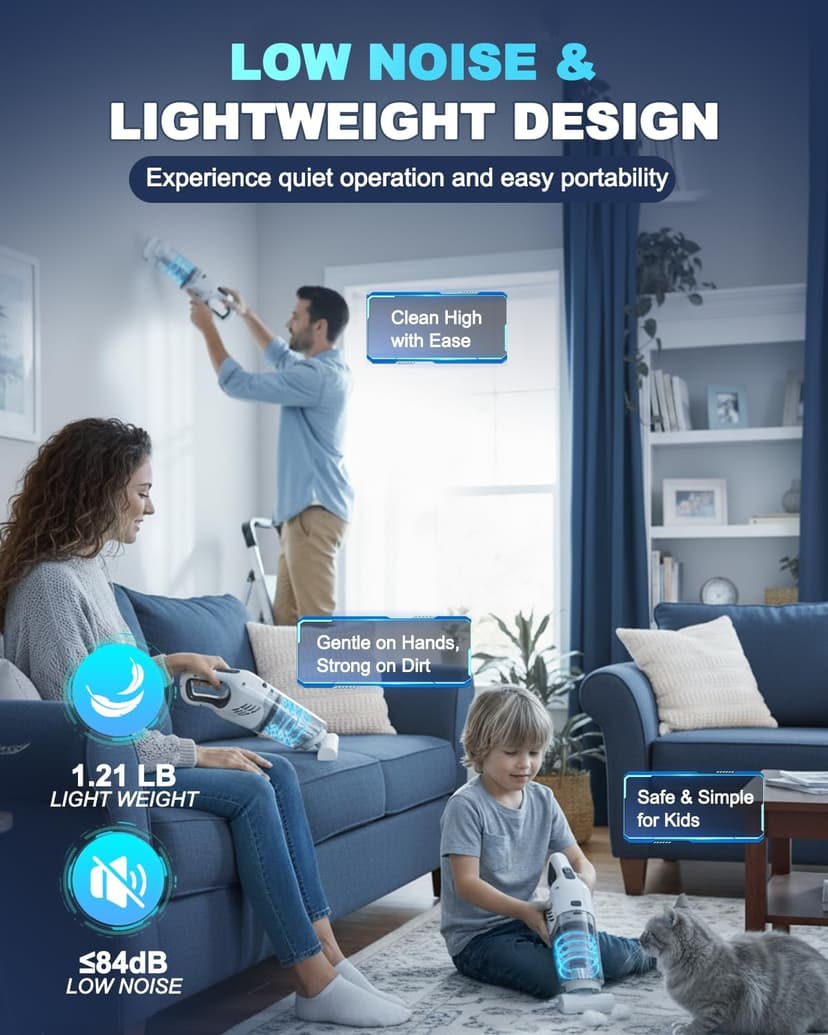 EABOSON Handheld Vacuum Cordless, 16000PA High Power Suction Hand Held Car Vacuum Cleaner Portable with Washable Filter & Multi Accessories, Rechargeable Dust Busters for Car Home Office and Pet Hair