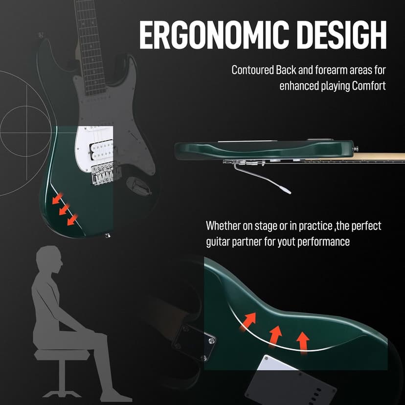 Ktaxon 39 Inch Electric Guitar Kit for Beginner, HSS Pickups 6 String Solid-Body Full Size Adults Electric Guitars W/Amplifier, Bag, Strap, Cable, Accessories - Green