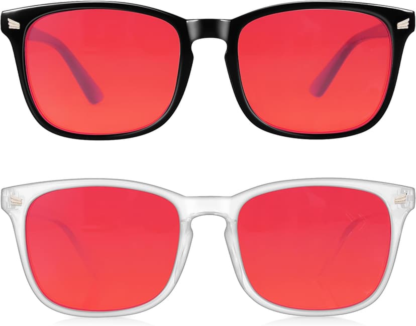 2 Packs Professional Sleep Glasses with 99.9% Blue Light Blocking Dual AR Coatings Red Lens, Computer Gaming Glasses for Men Women, Anti Fatigue & Eye Strain