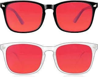 2 Packs Professional Sleep Glasses with 99.9% Blue Light Blocking Dual AR Coatings Red Lens, Computer Gaming Glasses for Men Women, Anti Fatigue & Eye Strain