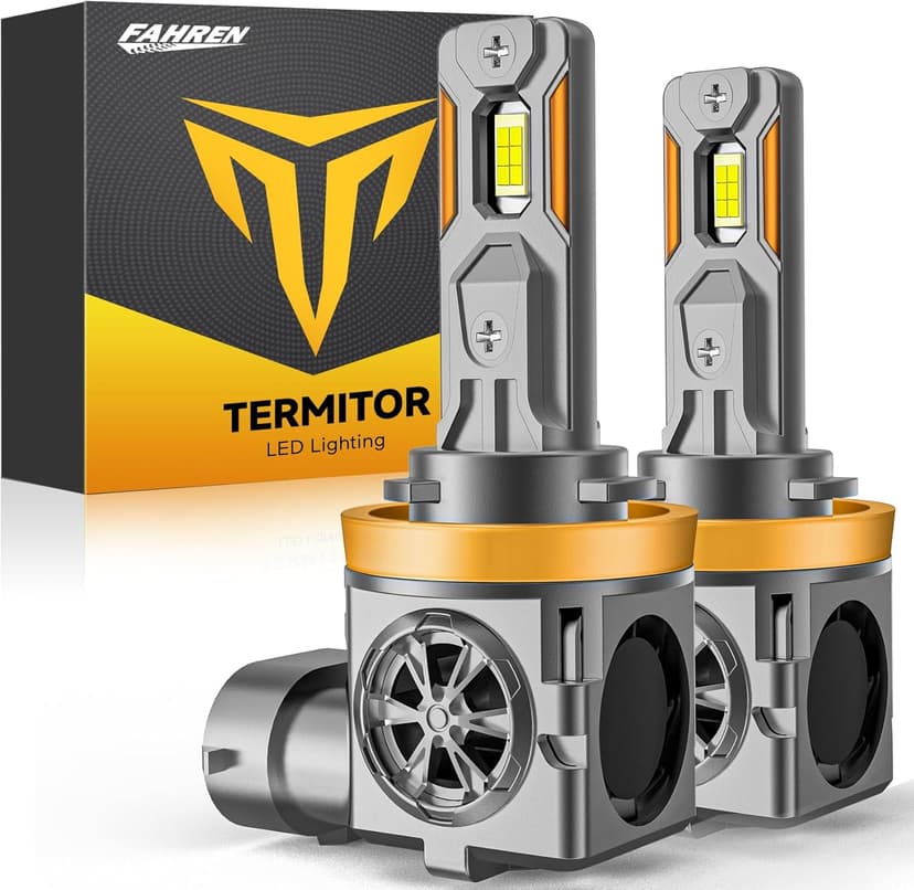 Termitor Upgraded H11/H9 Bulbs, 80,000LM Ultra Brightness, 6500K Cool White 1:1 Mini Size No Adapter Required, 80,000hrs+ Lifespan, H16 H8 Driving Lights, Plug-N-Play, Pack of 2