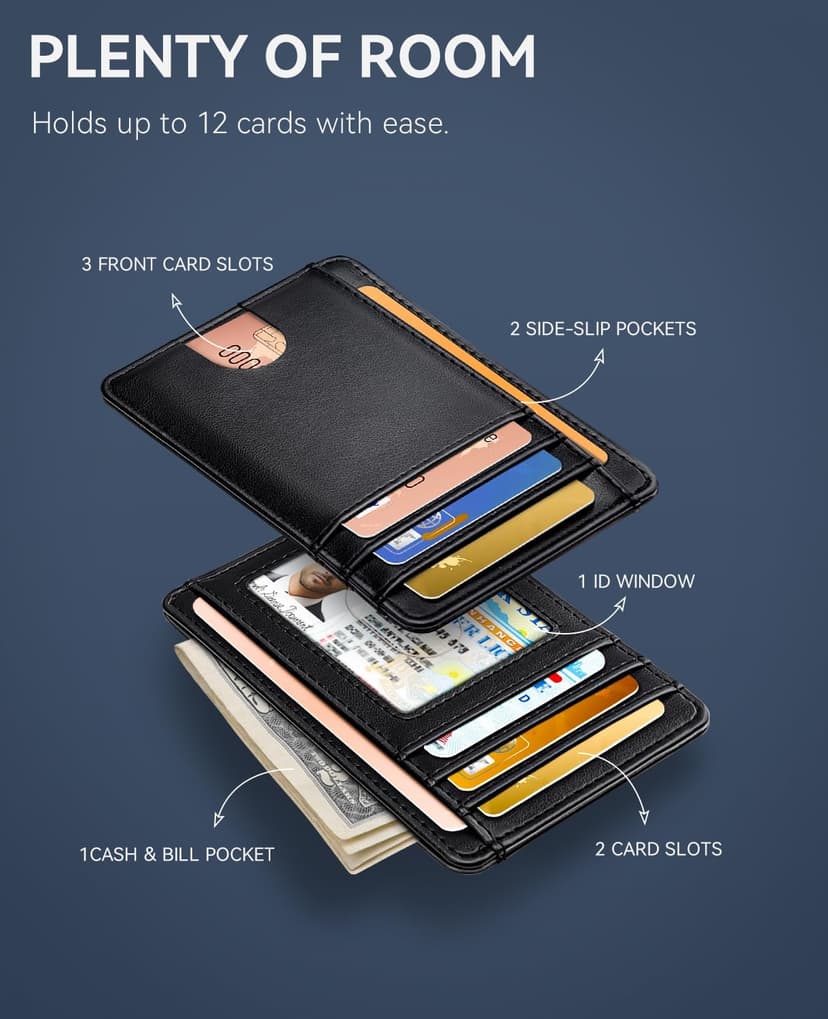 Teskyer Slim Wallet for Men, Minimalist Front Pocket RFID Blocking Leather Wallet Credit Card Holder for Men & Women