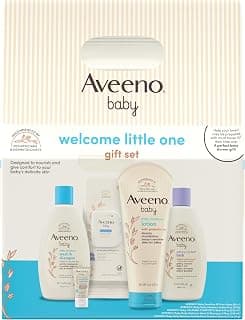 Daily Moisture Baby Body Wash and Shampoo, Calming Comfort Bath, Sensitive All Over Wipes, Moisturizing Lotion, Baby Balm Aveeno Baby Welcome Little One Gift Set, Baby Essentials Set, 5 Items B0B3SCY69X