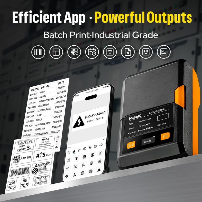 Makeid EP53 Portable Industrial Label Maker, 2" Print Head Bluetooth Label Printer, Mobile APP & PC Editor Compatible, 2000mAh Li-ion Battery, Come with 1" H x 2" W Label for Job Sites