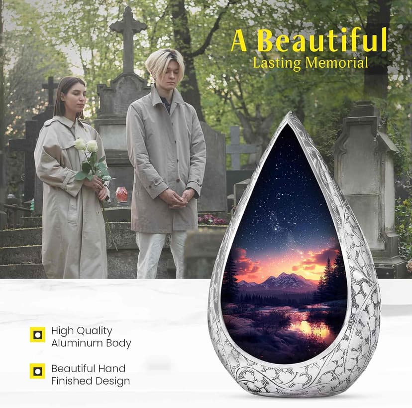 Majestic Night Burial Urn for Adult Female and Male - Small Drop Urns for Human Ashes Adult - Urns for Human Ashes - Memorial Funeral Gift 3 Inch with 3 Cubic Capacity B0FHDYNKTV