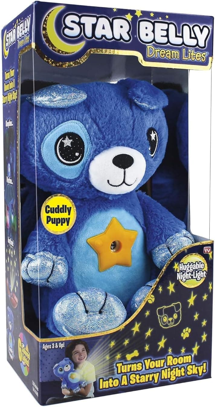 Ontel Star Belly Dream Lites, Stuffed Animal Night Light, Cuddly Blue Puppy - Projects Glowing Stars & Shapes in 6 Gentle Colors, As Seen on TV