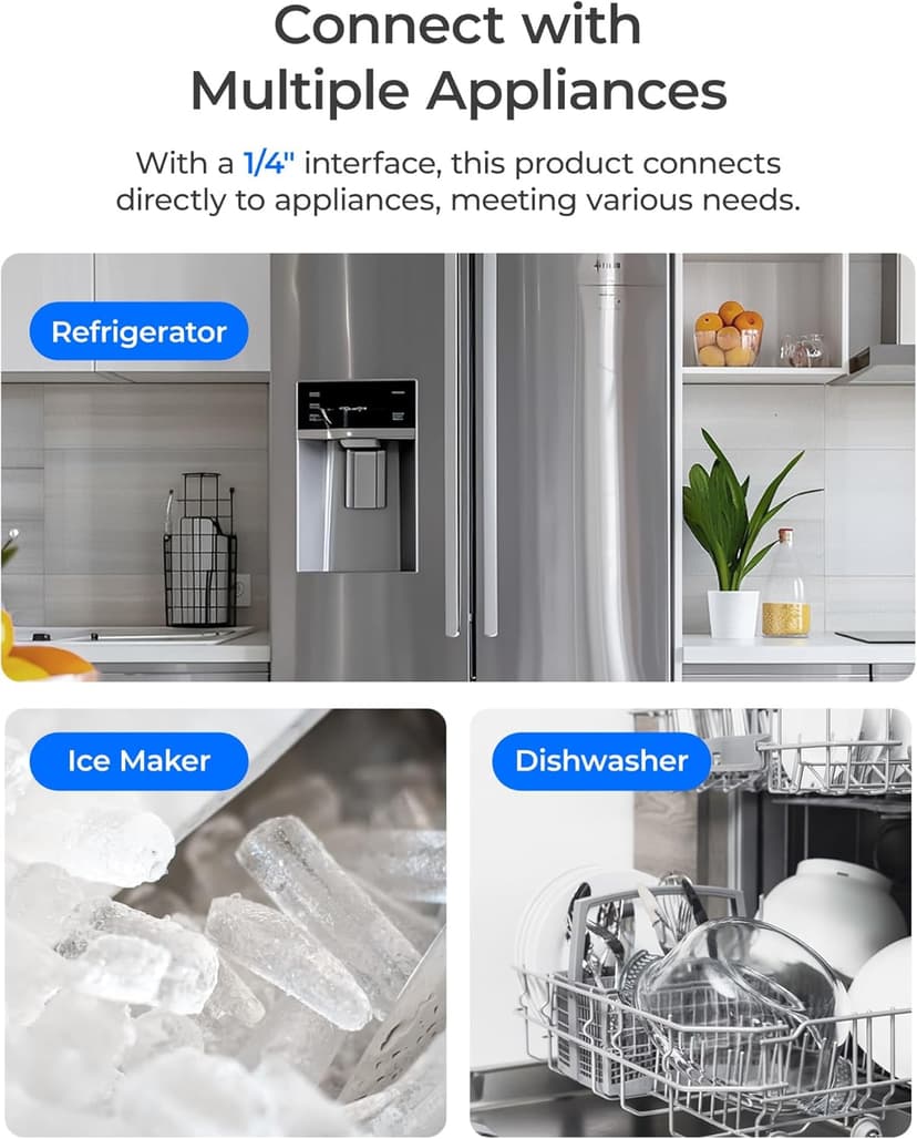 Waterdrop 15UC-UF 0.01 μm Inline Water Filter for Refrigerator, 2 Years, In Line Water Filter for Icemaker, Ideal for Ice Maker, RV, Refrigerator, 1/4 inch Direct Connect, NSF/ANSI 42 Certified