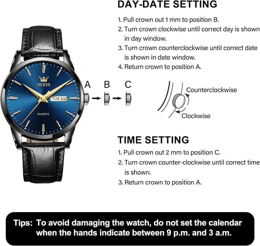 QBAIZI Men's Casual Leather Watch, Easy to Read Three-Hand Analog Stainless Steel Watches for Men, Minimalist Day Date Waterproof Luminous Mens Quartz Wristwatch