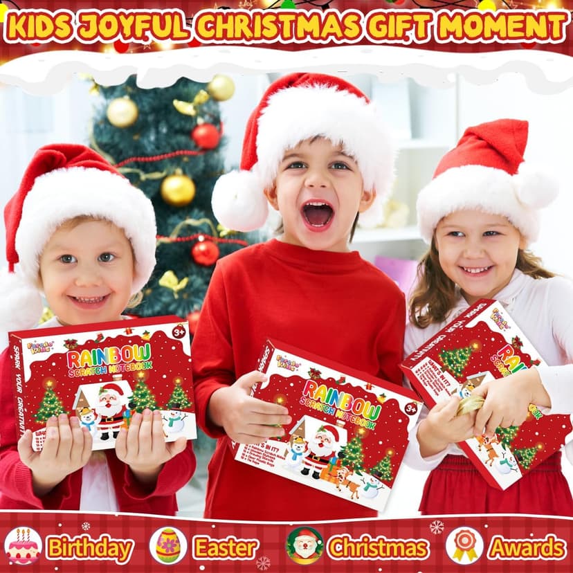 Party Favors for Kids: 24 Pack Christmas Rainbow Scratch Art Notebook Classroom School Supplies Bulk for Girls Boys Goodie Bags Stuffers, Return Gifts for Birthday Party Gift Kid Crafts