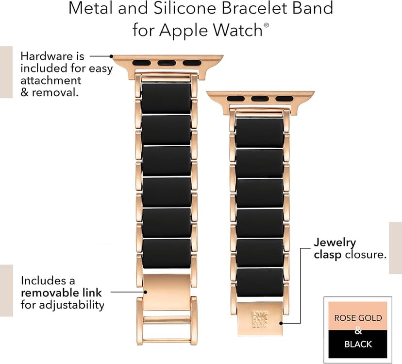 Anne Klein Silicone Fashion Bracelet for Apple Watch, Secure, Adjustable, Apple Watch Replacement Band, Fits Most Wrists