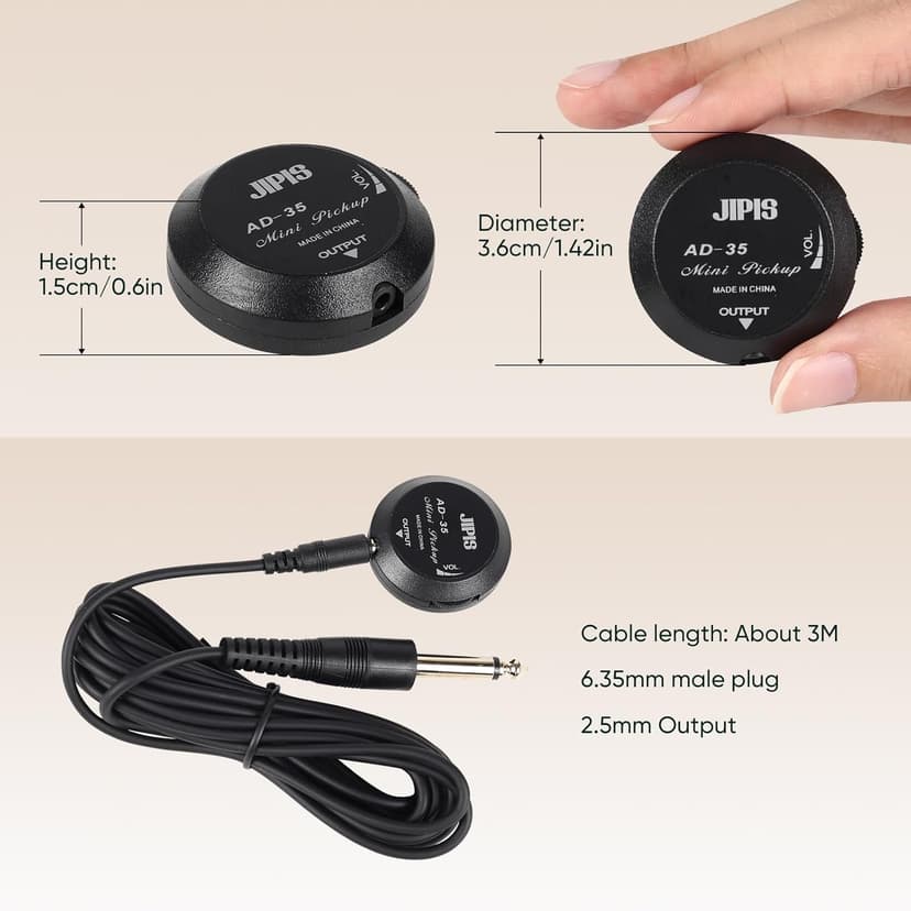 Universal Acoustic Guitar Pickup for Guitar, Ukulele, Mandolin, Violin,Canjo,Kalimba, Handpan,Surface-Adhesive Piezo Pickup with Volume Control