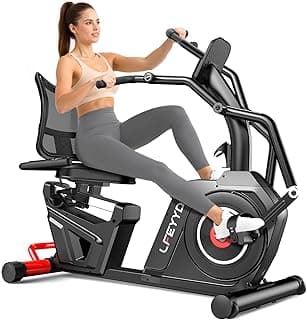 Recumbent Exercise Bike, Stationary Recumbent Exercise Bike for Home with Arm Exerciser, 16-Level Magnetic Resistance, Bluetooth App, LCD Monitor, Heart Rate, Heavy-Duty Frame