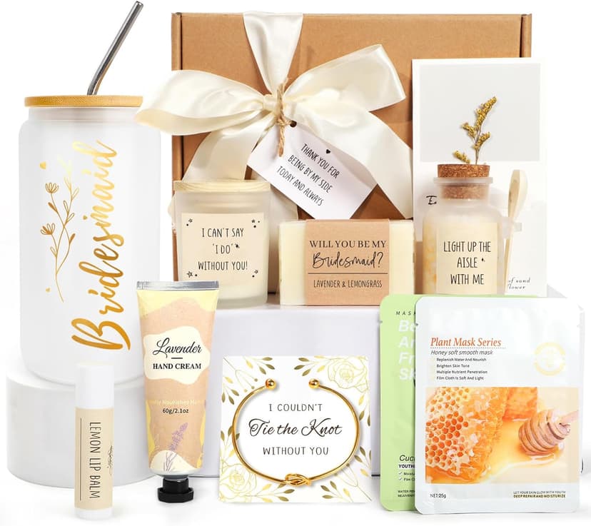 Bridesmaid Proposal Gifts, Bridesmaids Proposal Box Gifts for Wedding Day, Gift for Bridesmaids, Will You Be My Bridesmaid Gift with 16oz Glass Candle Hand Cream (10PCS)