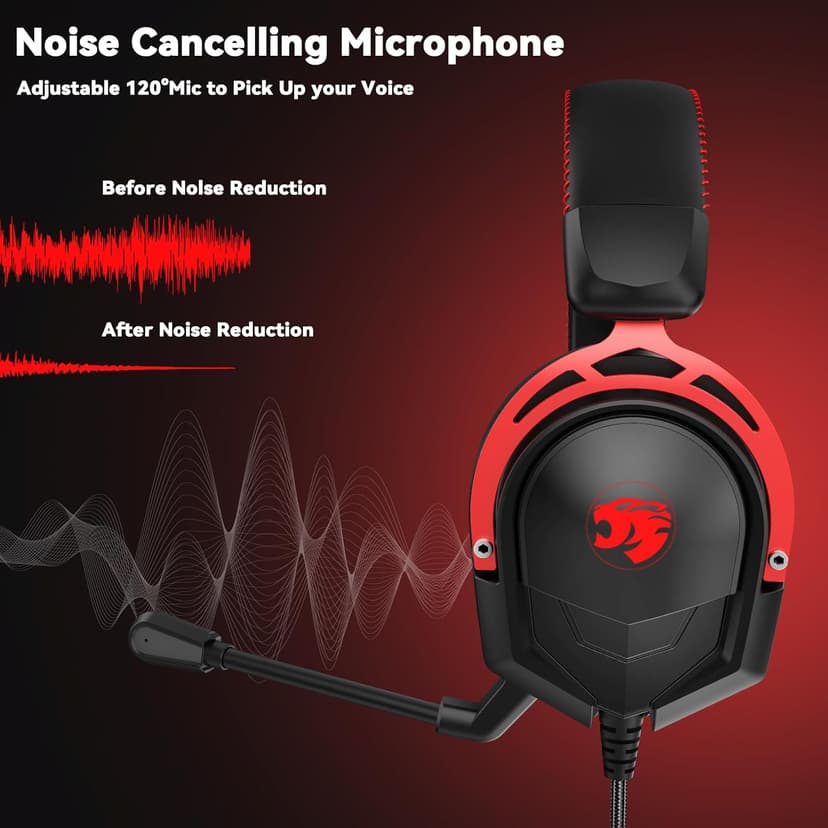 IMYB A88 [Upgrade] Gaming Headset with Microphone, Stereo Wired Noise Cancelling Over-Ear Headphones with Mic for Pc, Ps5, Xbox One Series X/s, Ps4, Computer, Laptop, Mac, Nintendo, Gamer (Black Red)