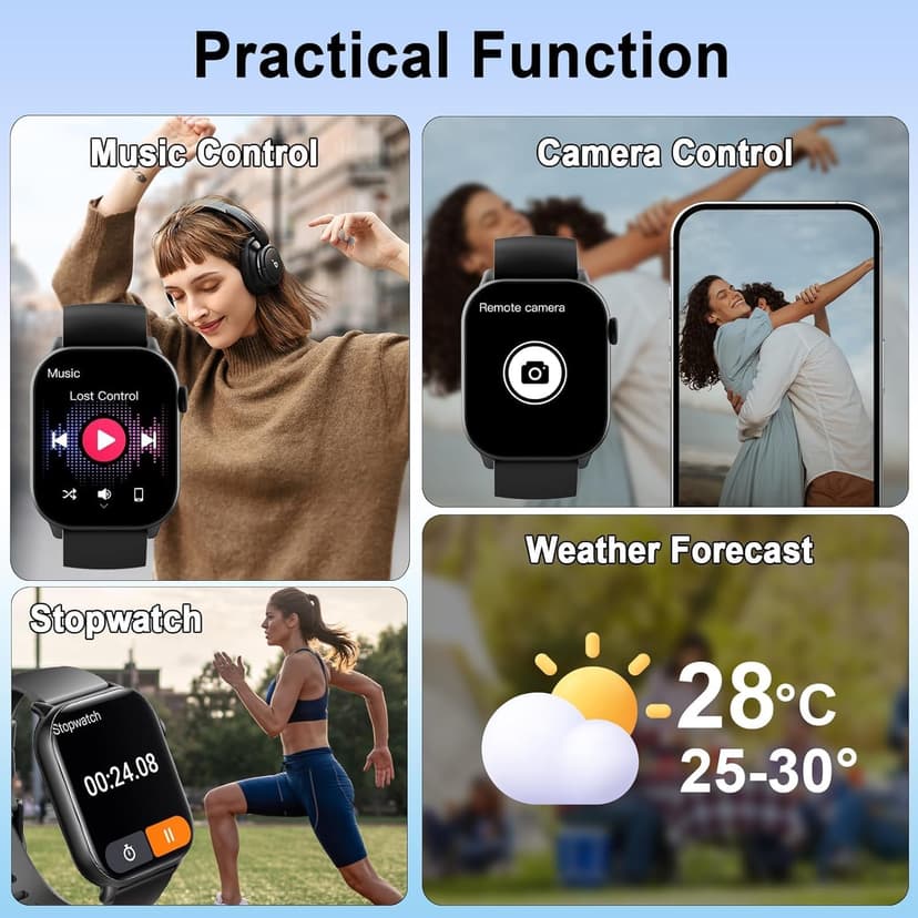 Smart Watch(Answer/Make Call), 1.96" HD Smartwatch for Men Women, 2025 New Fitness Watch with 100+ Sport Modes, Heart Rate/Sleep/SpO2/Calories Monitor, IP68 Waterproof Activity Tracker for Android iOS