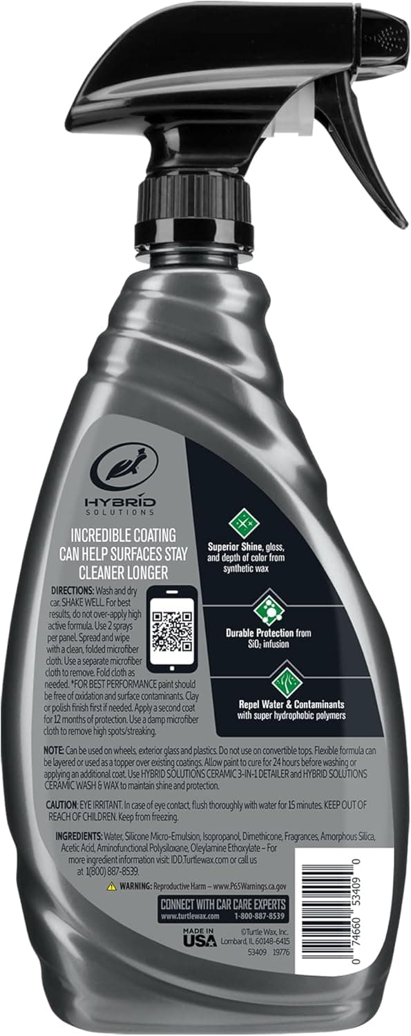 Turtle Wax Hybrid Solutions Ceramic Spray Coating, High Shine Car Wax, Offers Durable Paint Protection, Extreme Water Beading Action, Safe for Glass, Wheels, Trim and More, 16 oz (Pack of 1)