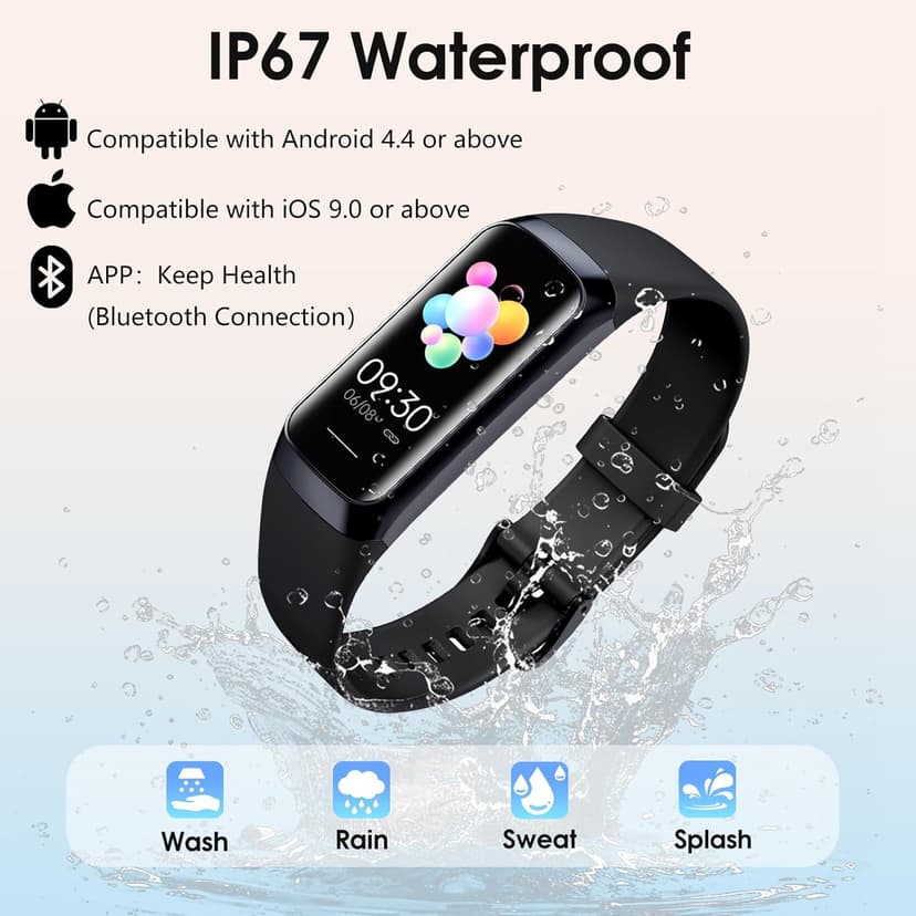 Fitness Tracker, 24/7 Heart Rate Blood Oxygen Blood Pressure Body Temp Monitor Sleep Calorie Tracker with 1.1" AMOLED Touch Color Screen Pedometer Smart Watch Waterproof for Women Men