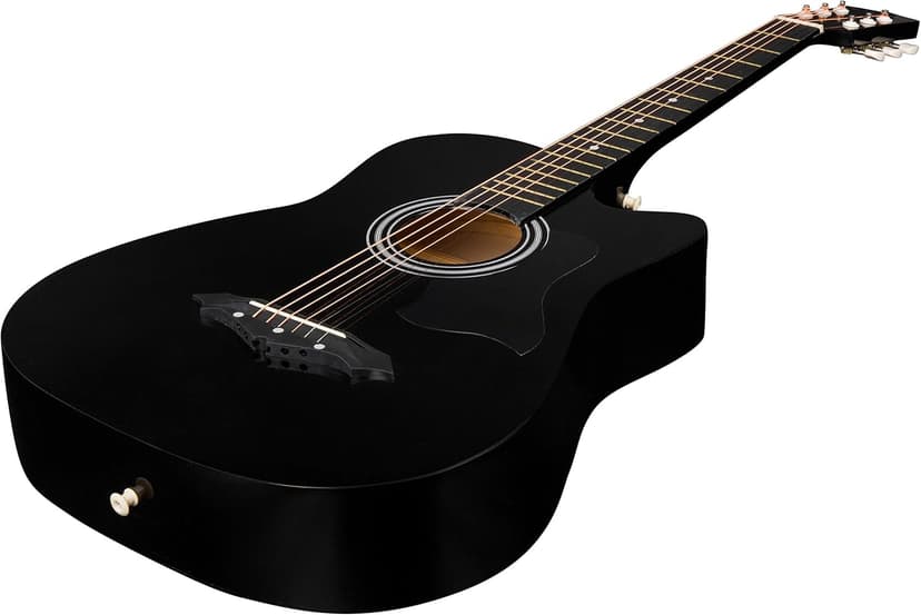 Joymusic 38 inch black beginner acoustic guitar,bundle with a strap with picks holder,digital tuner, set strings, capo,cleaning cloth,6 picks,gig bag.（JG-38C,BK）