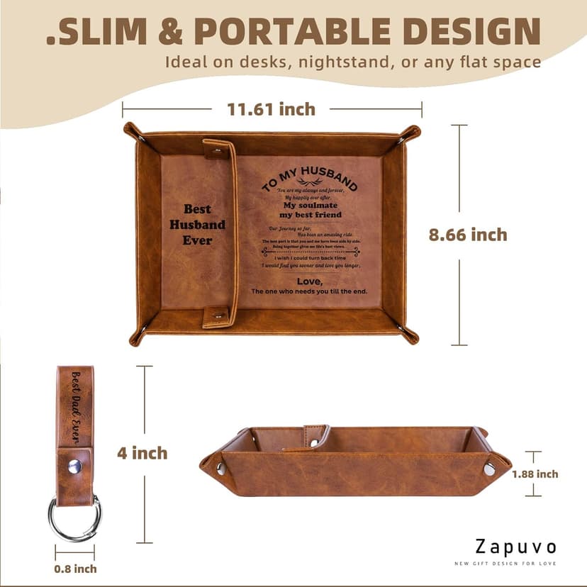 Best Husband Ever PU Leather Tray and Keychain, Men Anniversary Birthday Gifts Ideas for Husband Him Boyfriend Who Has Everything from Wife, Christmas Xmas Gifts Stocking Stuffers for Men Him