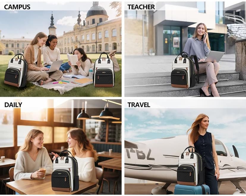 Laptop Backpack for Women Bag - 15.6 inch Work Travel Backpack with USB Charger College Bookbag Waterproof Business Computer Backpack Anti-theft Casual Backpacks for Nurse Teacher Beige Black Brown