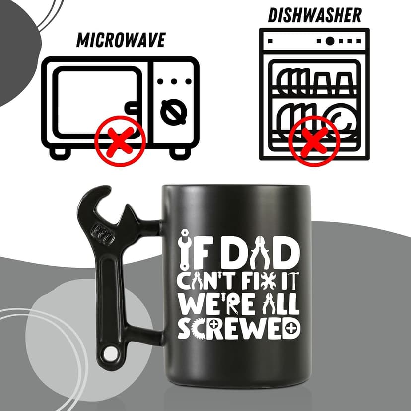 Onebttl Coffee Mug With Wrench Spanner Handle - Dad Gifts From Daughter and Son, 13.5oz Funny Ceramic Mug for Father's Birthday, Father's Day, Christmas - Dad Can Fix