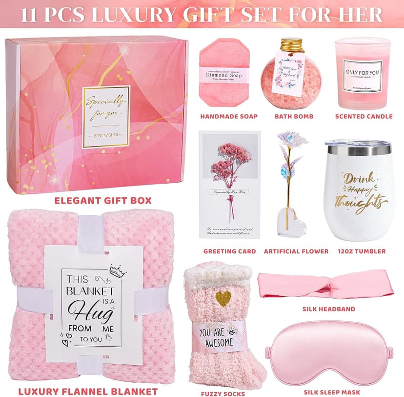Get Well Soon Gifts Baskets Relaxation Rose Flower Christmas Gifts for Women Mom Sister Wife Best Friend Birthday Gifts for Women Self Care Package Spa Basket for Gift B0DJ5H44M8