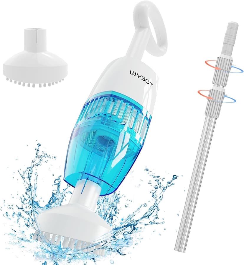 (2025 New) WYBOT Hyson 100 Handheld Pool Vacuum with Two Brush Heads, Cordless Pool Vacuum for Above Ground Pool, Telescopic Pole, 60 Mins Runtime, Deep Cleaning for Spa/Hot Tub/Small Pool