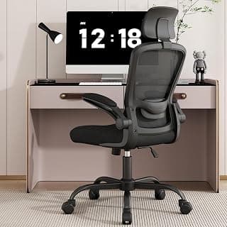 Ergonomic Office Chair for Long Hours Sitting – Back & Neck Pain Relief, Adjustable Lumbar Support & Headrest, High-Density Foam Seat, Ideal for Work & Home Office, Black