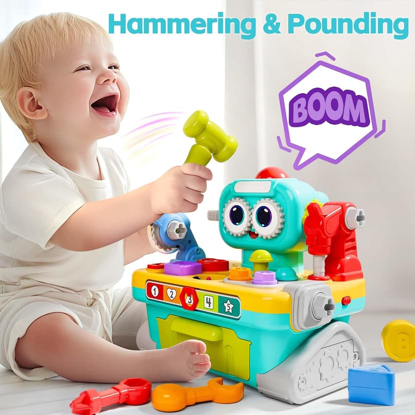 Infant Shape Sorter Activity, Kid Pounding Game, Toddler Learning Toy, 1st Birthday Gift 12 18 24 Month Girl Age One 1 2 3 Yr iPlay, iLearn Toddler Musical Workbench Toy, 1 Year Boy Gift, Baby Tool Set B0CWNGN5V2