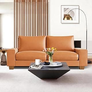 Valthie Faux Leather Couch, Mid Century Modern Comfy Loveseat Sofa with Wide Arm, Side Pockets, Solid Wooden Frame for Office, Living Room and Bedroom, 2 Seater (Brown, 71.25 Inches)