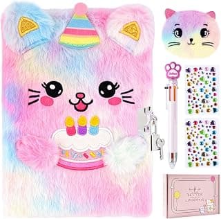 Secret Journal Notebook with Cute Purse Multicolored Pen Gifts for Daughter Grandkid Niece Student PJDRLLC Plush Cat Diary with Lock – Birthday Gift for 6-12 Years Girls B0H34DWW59