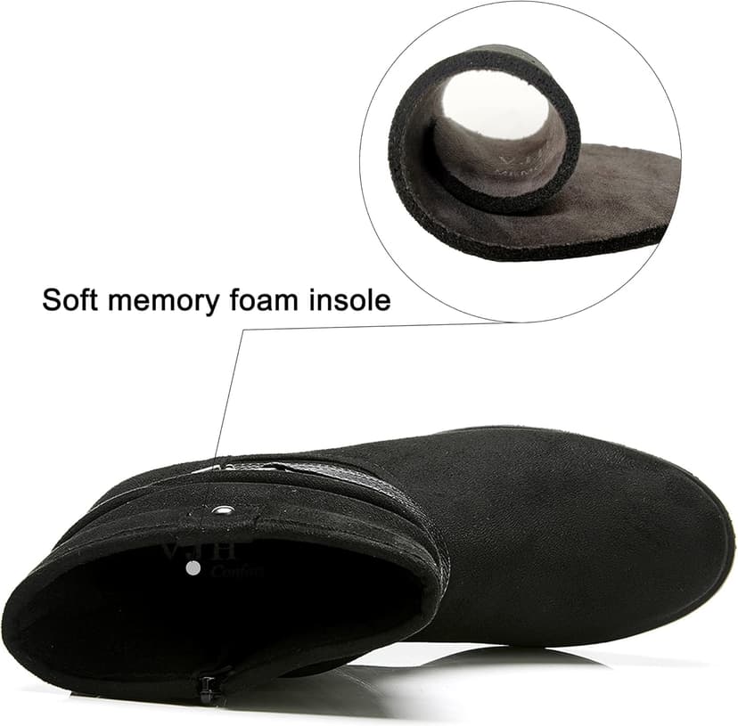 VJH confort Women's Mid Calf Boot,Round Toe Low Heel Comfort Slouchy Bootie with Side Zipper Buckle Strap