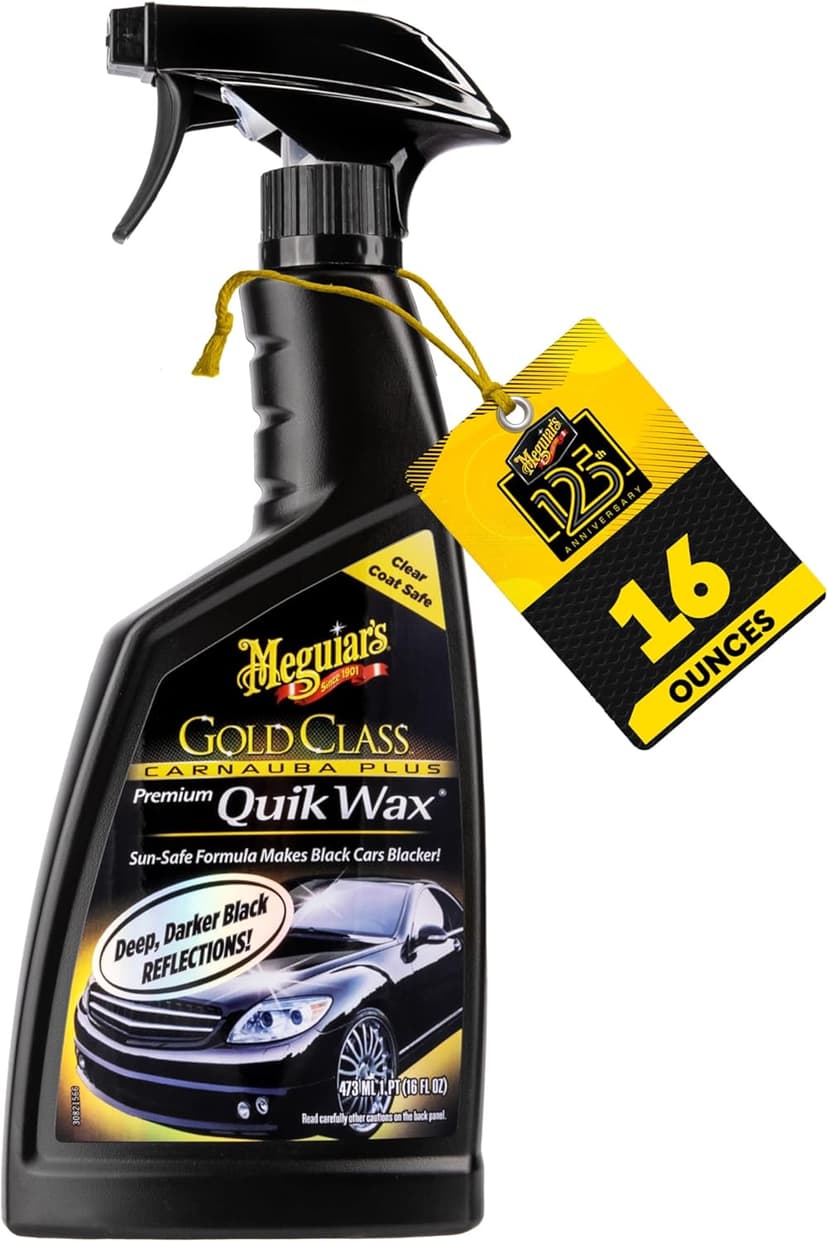 Meguiar's G7716 Gold Class Carnauba Quik Wax, Special Blend for Richness and Shine, Clear Coat Safe Meguiar's Quik Wax, Spray That Leaves Lasting Results Without Residue, 16 Oz