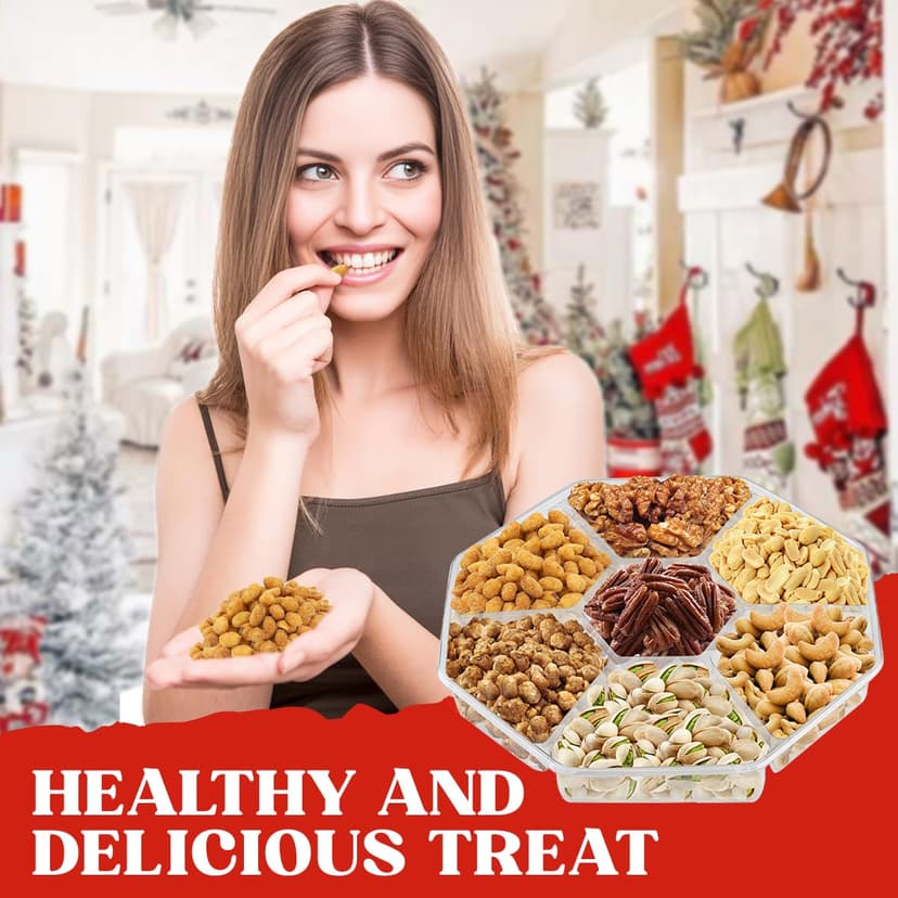 Holiday Nuts gift Basket - Delicious Mixed Cravings Gourmet Collection, Features 7 Sectional Platter with Freshly Roasted Nuts, Christmas Gift Basket for Men and Women.