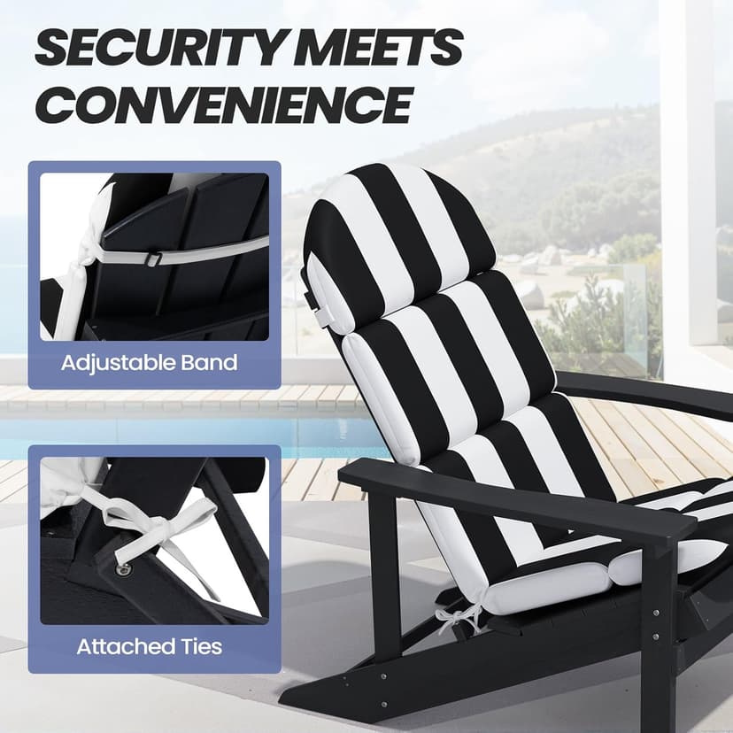 Crestlive 50x19.6 Inch Adirondack Chair Cushion Set of 2, Water Repellent, Fade Resistant, High Back Outdoor Rocking Chair Cushion for Patio, Black White Stripe