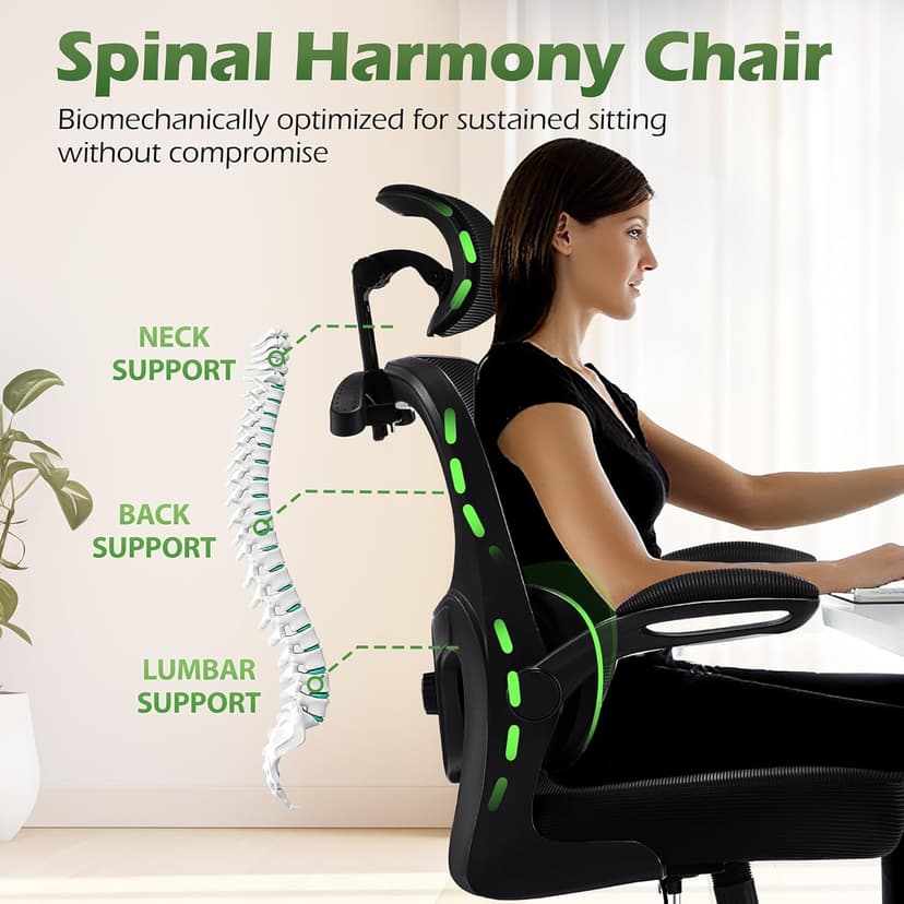 AreShark Office Chair Ergonomic Desk Chairs with Adjustable Lumbar Support& Headrest Hanger, High Back Breathable Mesh Chair with Wheels, Rolling Swivel Comfy Task Computer Chair for Home Work Gaming