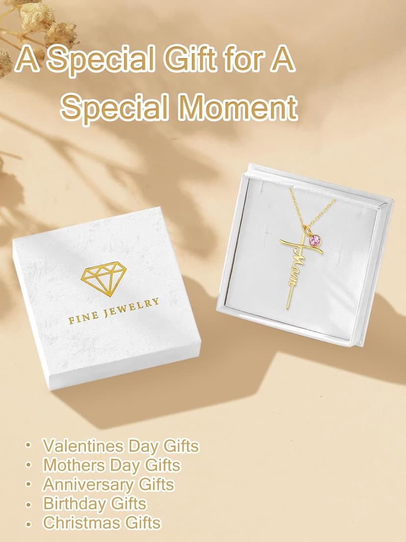 Mothers Day Religion Christian Pendant for Mom 14K Gold Mom Cross Necklace Mother Jewelry Birthday Gift B0GSV5Q8C6