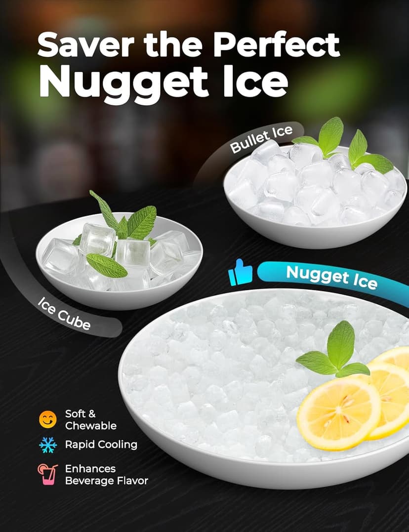 22" Commercial Nugget Ice Maker Machine 420LBS/24H with 350LBS Storage Bin, Nugget Ice Style, Air Cooled Powerfull Compressor, Industrial Nugget Ice Machine for Business