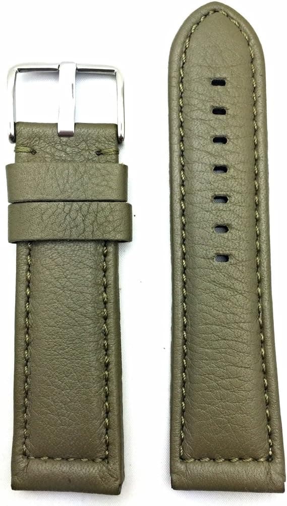 NewLife 26mm Long, Olive Green Leather Watchband Compatible with Panerai Watch | Thick, Smooth, Medium Padded Replacement Watchstrap Bracelet that brings to Any Watch (Mens Long Length)