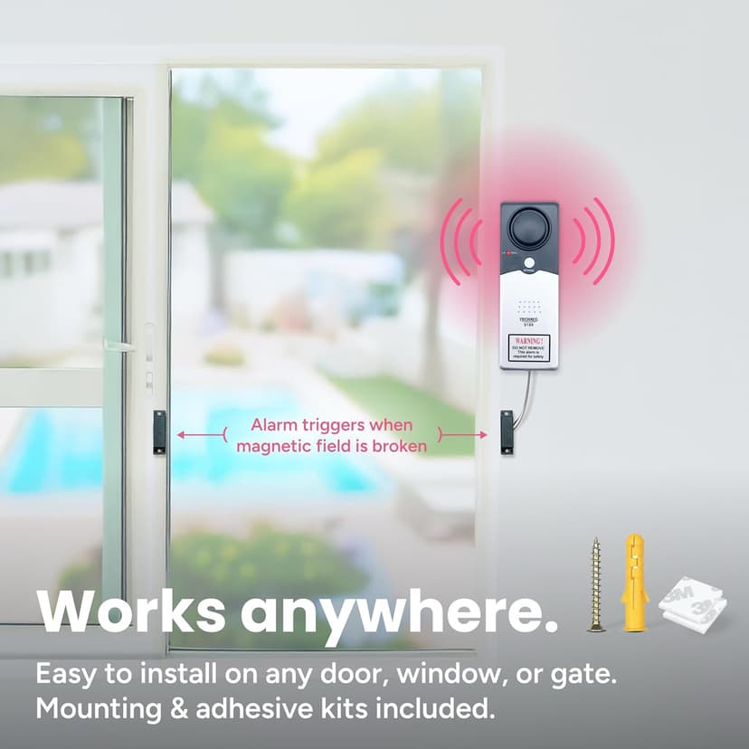 Techko S189 Ultra Slim Safe Pool Alarm for Kids, ETL Listed UL 2017 Compliant, Indoor/Outdor Weather Resistant, 110db Loud Alarm with 2X Bypass Buttons, Gray, 1Count