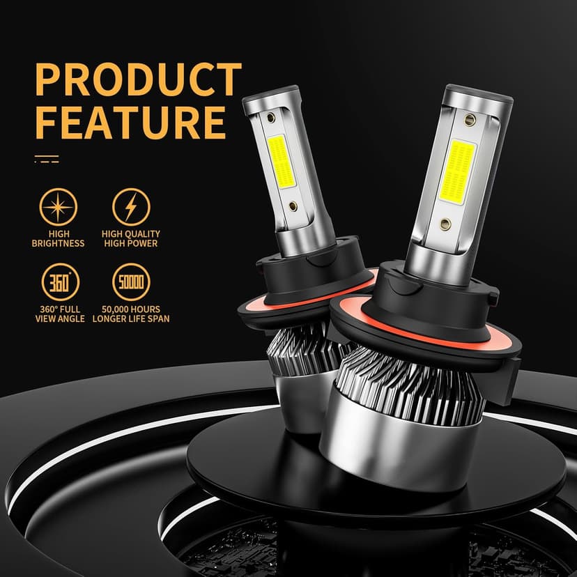 𝖧𝟣𝟥/𝟫𝟢𝟢𝟪 Bulbs 6500K Cool White 60000LM 900% Brighter, Plug and Play IP68 Waterproof Off-Road Lights, Pack of 2
