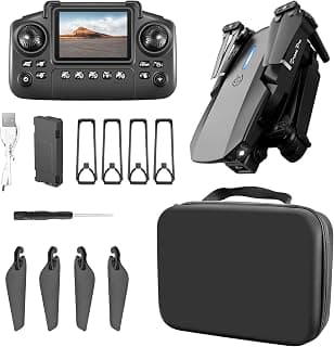 ikaufen E88 Drone with Built-in screen control, Camera for Adults RC Drone With 720P HD Dual Camera WiFi FPV Foldable Quadcopter Aircraft +1 Battery (E88 Dual camera Black)