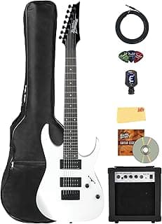 Ibanez GRG7221 RG Gio 7-String Electric Guitar - White Bundle with Amp, Gig Bag, Tuner, Instrument Cable, Picks, Austin Bazaar Instructional DVD, and Polishing Cloth