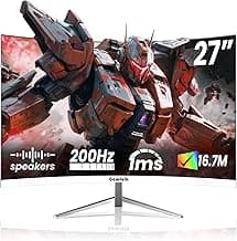 Gawfolk 27" Curved Gaming Monitor, 180Hz/200Hz FHD 1920x1080 1800R Immersive VA Panel, 1ms Response Time, FreeSync, Built-in Speakers, HDMI, VESA Mountable, White
