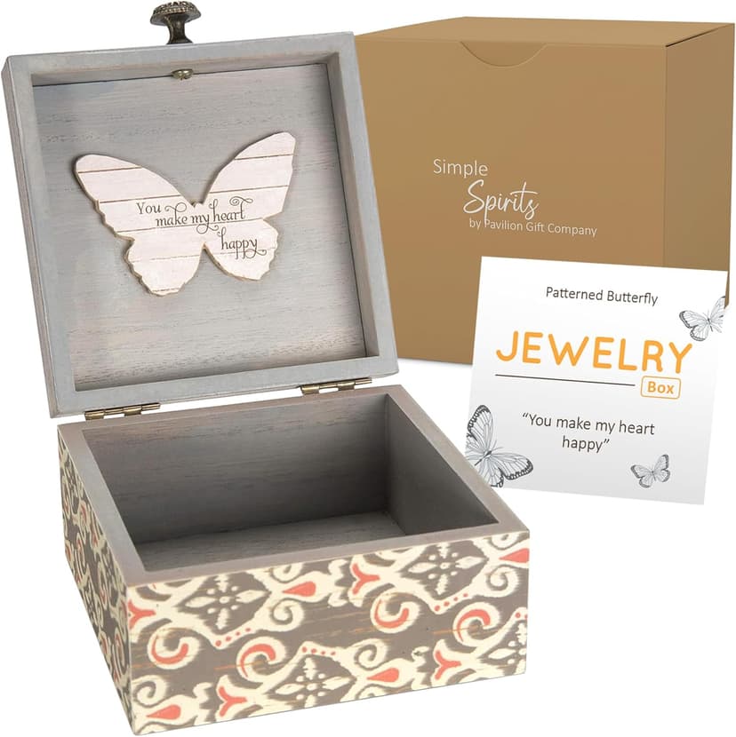 Pavilion 'Simple Spirits Butterfly' 41102 - Wooden Hinged Keepsake Box with Patterned Design and Printed Message for Friends and Loved Ones, Storage for Cosmetic, Trinkets, and Jewelry