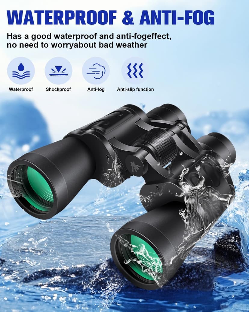 20x50 High Powered Binoculars for Adults, Clear Durable Binoculars for Bird Watching Sightseeing Wildlife Watching Travel Hunting Football Games Stargazing with Carrying Case & Strap